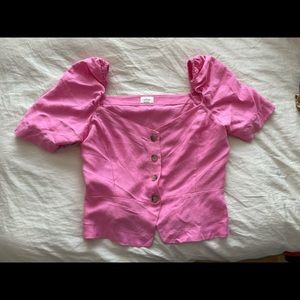 NWT Wilfred Aritzia Janine Peplum Linen Top - Spring Pink Rose